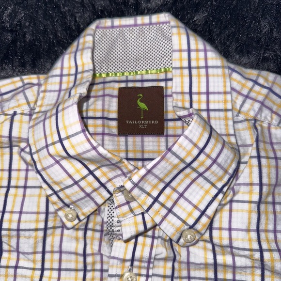 TailorByrd Shirt Mens XL Tall XLT Yellow Purple Plaid Button Down Long Sleeve - Picture 3 of 7